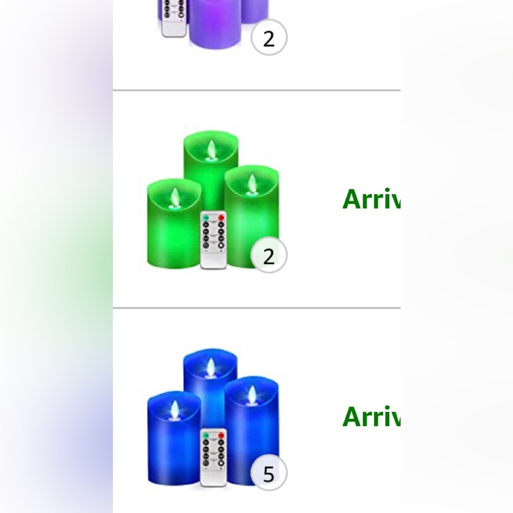 LED battery operated candles in sets of three 6 (6 sets of each color)